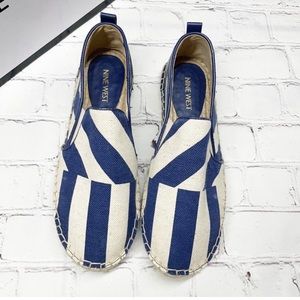 NIB Nine West Noney Blue White Stripe Canvas Espadrille Flats Shoes Women’s 6.5M